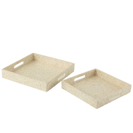 Set de 2 plateaux en bois crème 35.5x35.5x6 cm