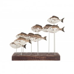 Banco de peces sobre base de madera marrón de 52x13x40 cm