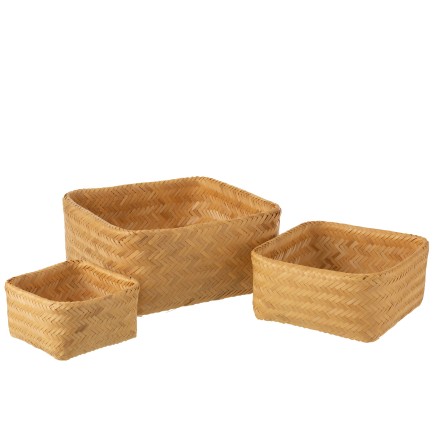 Set de 3 paniers en bois naturel 38x38x18 cm