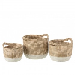 Set de 3 cestas redondas de madera natural de 35x35x30 cm