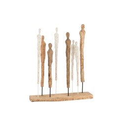 Figurines de 8 personnages sur socle en bois beige 51x10x57.5 cm