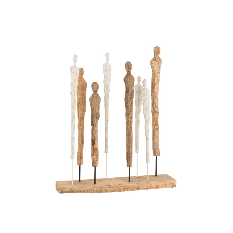 Figurines de 8 personnages sur socle en bois beige 51x10x57.5 cm