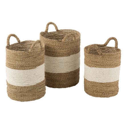 Lot de 3 tapis naturel rond zostere en bois blanc 54x42x57 cm