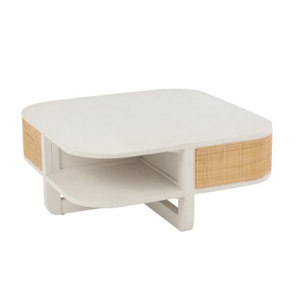 Mesa de centro con almacenamiento de la gama Milo en madera blanca - natural 85x85x36 cm