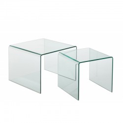 Lot de 2 tables gigogne en verre transparent 65x65x49 cm
