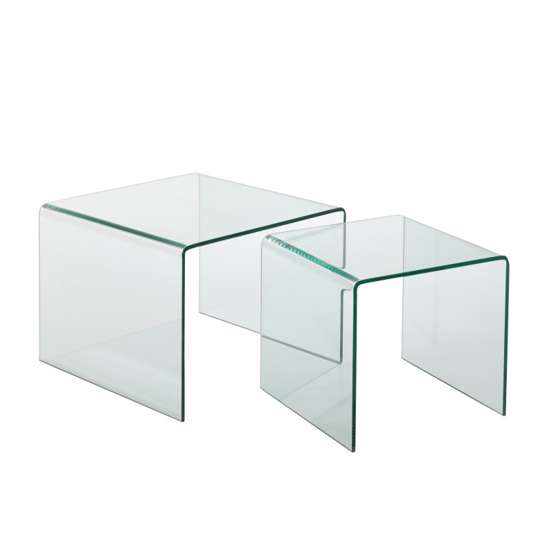 Lot de 2 tables gigogne en verre transparent 65x65x49 cm