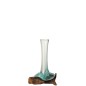 Vase en verre sur pied en bois de gamal marron 15x9x21 cm