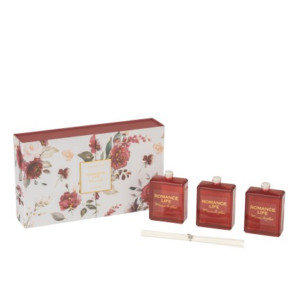 Boite de 3 huiles parfumées 50ml en parafinne rouge 23x5x14 cm