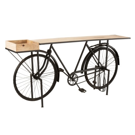 Console vélo en bois et métal noir 185x36x85.5 cm