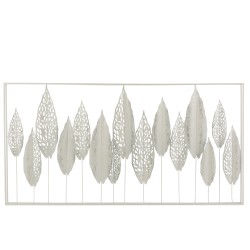 Décoration murale de feuilles en métal blanc 135x69x7 cm