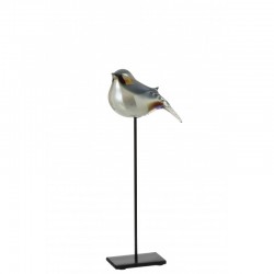 Pájaro sobre base de vidrio gris 12x5x39 cm