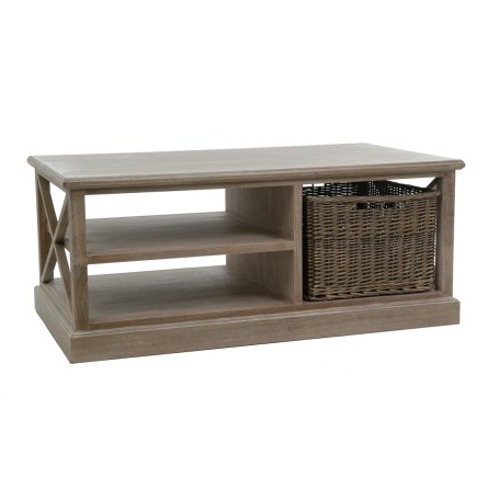 Mesa de centro con cesta y estante de madera natural 120x69x51 cm