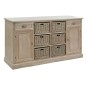 Dressoir 2 portes et 6 paniers en bois naturel 158x40x86 cm