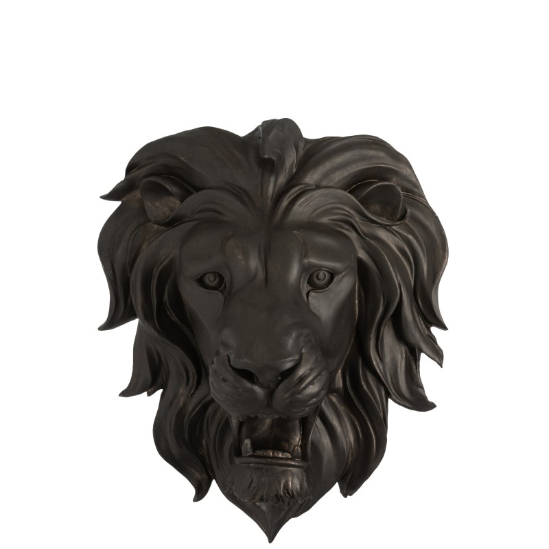 Tête de lion en résine noire 26x42x49 cm