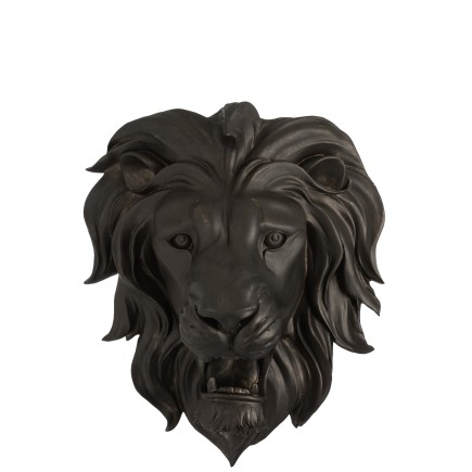 Tête de lion en résine noire 26x42x49 cm