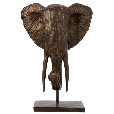 Testa di elefante su base in resina marrone 52x38x76 cm