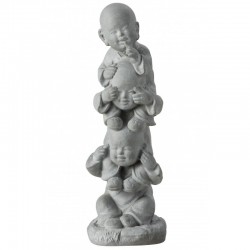 Monjes de la sabiduría sobre hombros en cerámica gris 21x21x58 cm