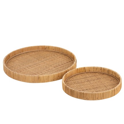 Set de 2 plateaux ronds en bois naturel 40x40x6 cm