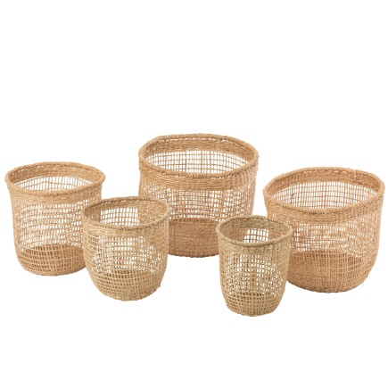 Set di 5 cesti in legno naturale 40x40x32 cm