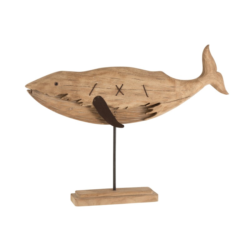 Baleine en bois sur pied décorative en bois naturel 67x11x56 cm