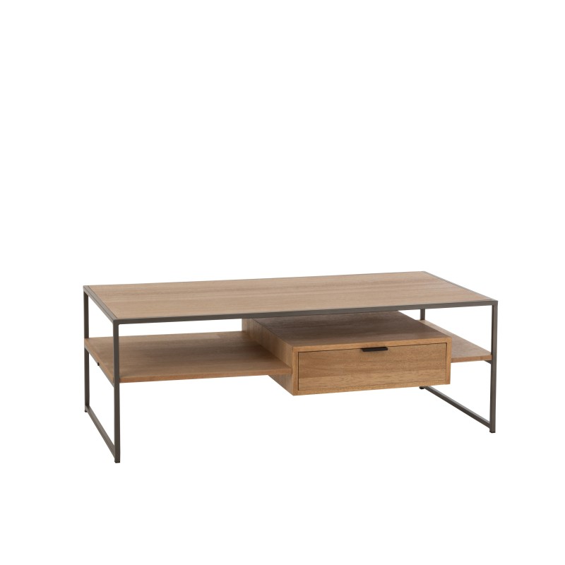 Mesa de centro de madera y metal con 1 cajón L120*l60*H42cm