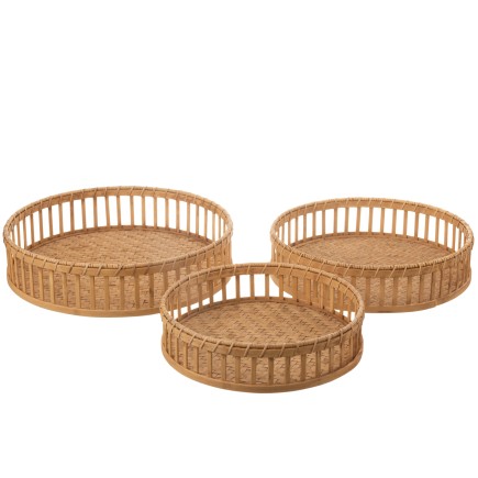 Set de 3 plats tonds en bois naturel 46x46x11 cm