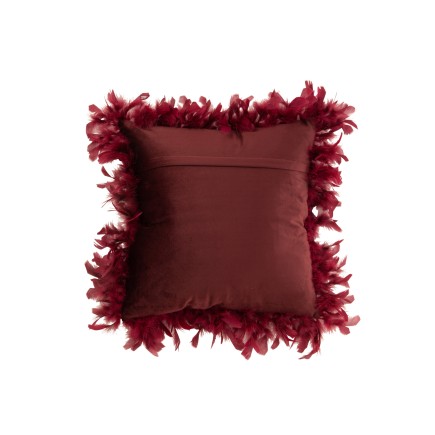 Coussin carré avec bords plumes en polyester bordeaux 45x45cm