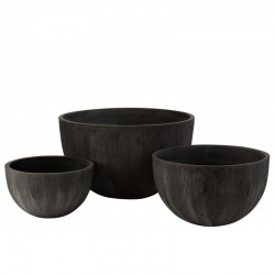 Set de 3 macetas redondas cerámica baja negro 59.9W / Alt. 35