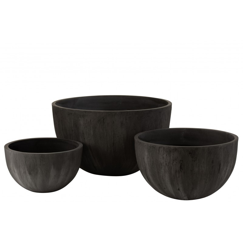Set de 3 cache-pots en céramique noir 60x60x46 cm