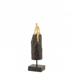 Figura sentado madera de mango/aluminio negro/oro Alt. 36 cm