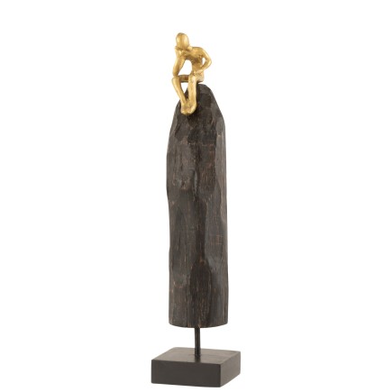 Personnage assis sur socle en bois noir 10x10x47 cm