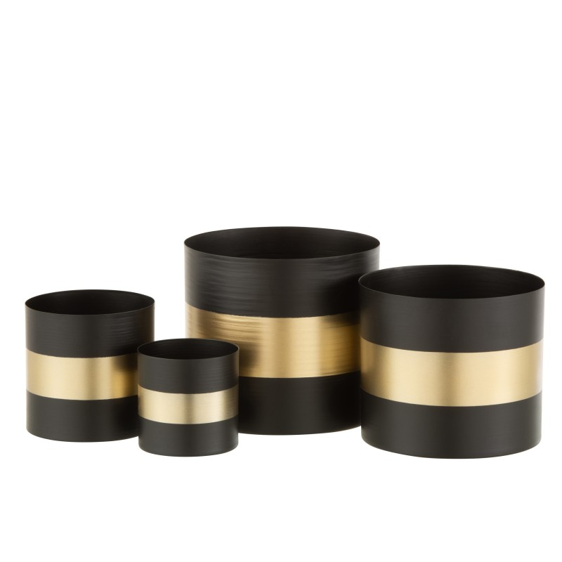 Set De Cache Pots Rond Et Ligne Or En M Tal Noir