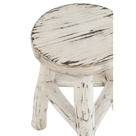 tabouret rond en bois blanc 26x26x50 cm