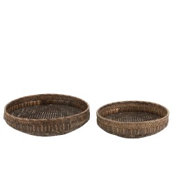 Lot de 2 plats ronds en bois noir 50x50x14 cm