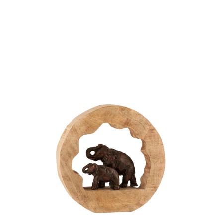 Figura elefante + cría madera de mango aluminio bronce Alt. 30