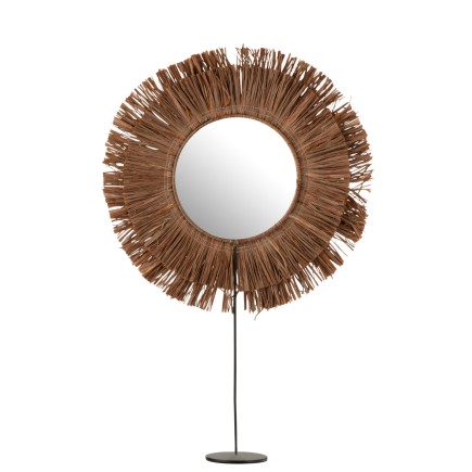 Miroir rond sur socle en Raphia marron 41x9x50 cm