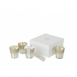 Caja de 4 velas perfumadas en vidrio plateado de 7x7x7 cm