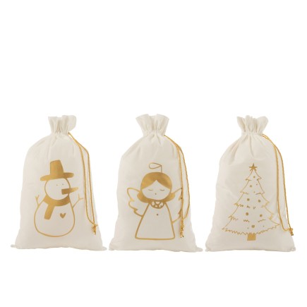 Set de 3 sacs de Noël en textile crème 50x0.5x78 cm