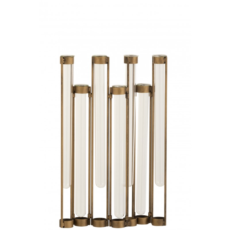 Jarrón 7 tubos hierro cristal oro Alt. 39