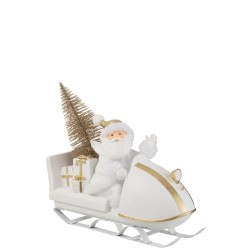 PERE NOEL AVEC TRAÎNEAU POLY BLANC/OR