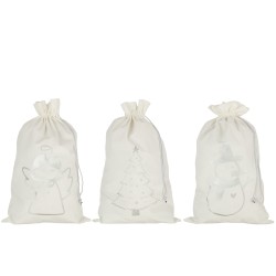 Set de 3 sacs de Noël en textile crème 50x1x80 cm