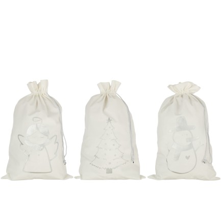 Set de 3 sacs de Noël en textile crème 50x1x80 cm