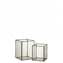 Conjunto de 2 portavelas cuadrados de vidrio negro de 20x20x25 cm