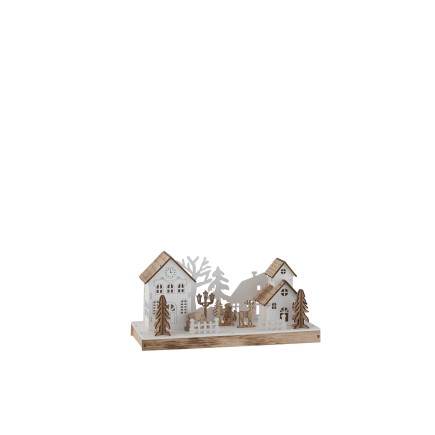 Decoración de pueblo en invierno de madera natural blanca 28x11x14cm