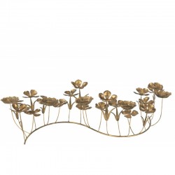 Portavelas floral de metal dorado de 75x24x18 cm