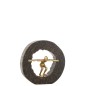 Figurine en aluminium doré dans cercle en bois de manguier noir 27x12x27cm