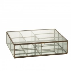 Caja rectangular de vidrio y metal bronce de 38x28x9cm