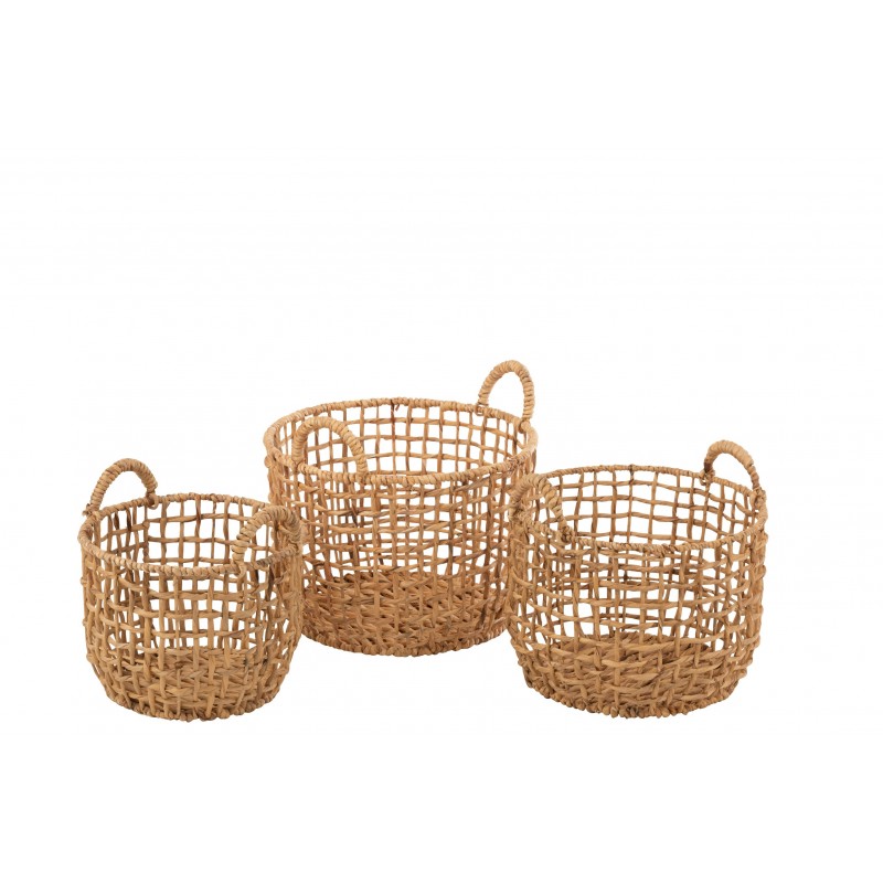 Set de 3 cestas redondo abierto jacinto de agua natural 44x44 cm