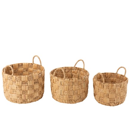 Set de 3 cestas redondo jacinto de agua natural 44x44 cm