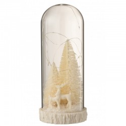 Campana alta led ciervos cristal/resina blanco Alt. 28 cm